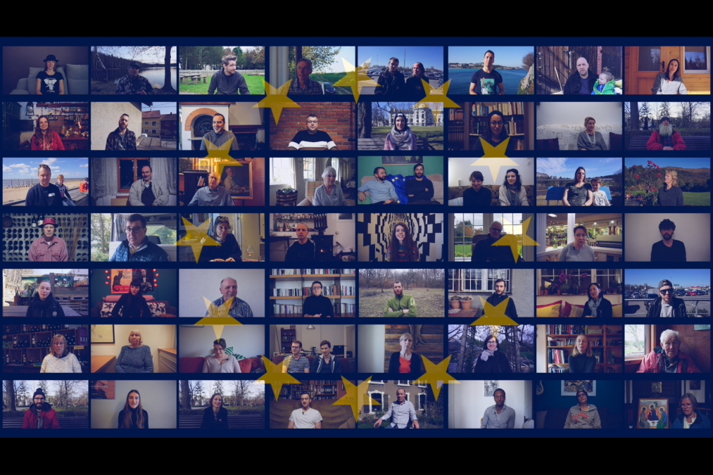 Bild zum Film: Collage aus vielen Porträts, der interviewten Europäerinnen und Europäern.