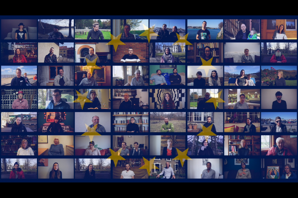 Bild zum Film: Collage aus vielen Porträts, der interviewten Europäerinnen und Europäern.
