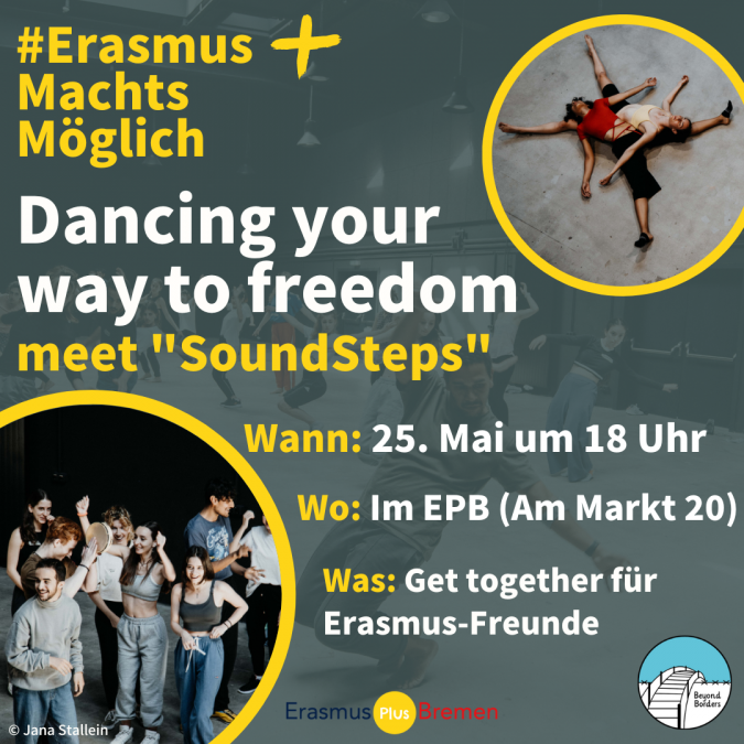 Gruppe von jungen Menschen. Im Hintergrund ist die Silhouette der Europakarte zu sehen.